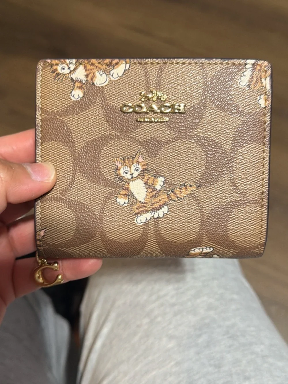 Coach Brown Signature Small Card Holder with Cat Motif